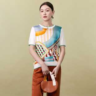 女 2025年夏Outlets正品 高端ZJ系列套头短袖 上衣减龄款 微弹针织衫