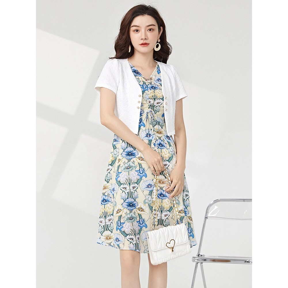 2024年夏装曼天雨专柜 高端hh系列温柔风连衣裙 开衫外套两件套装