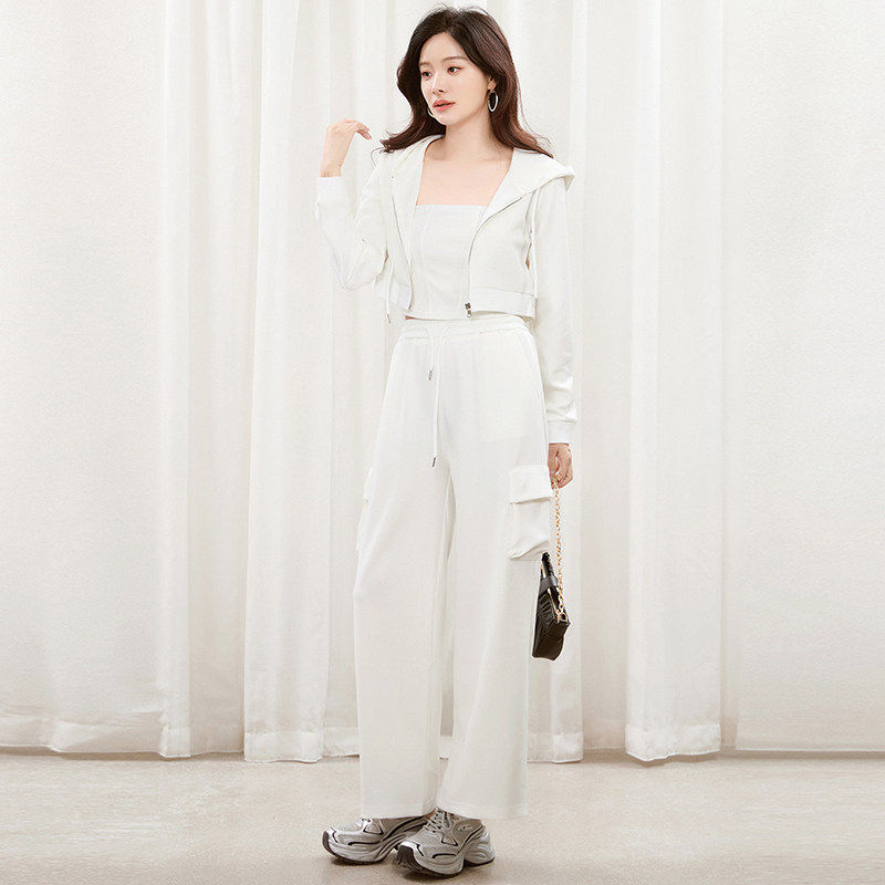 奥莱专柜正品 HG春装2026新款 连帽外套+抹胸+长裤休闲三件套装女