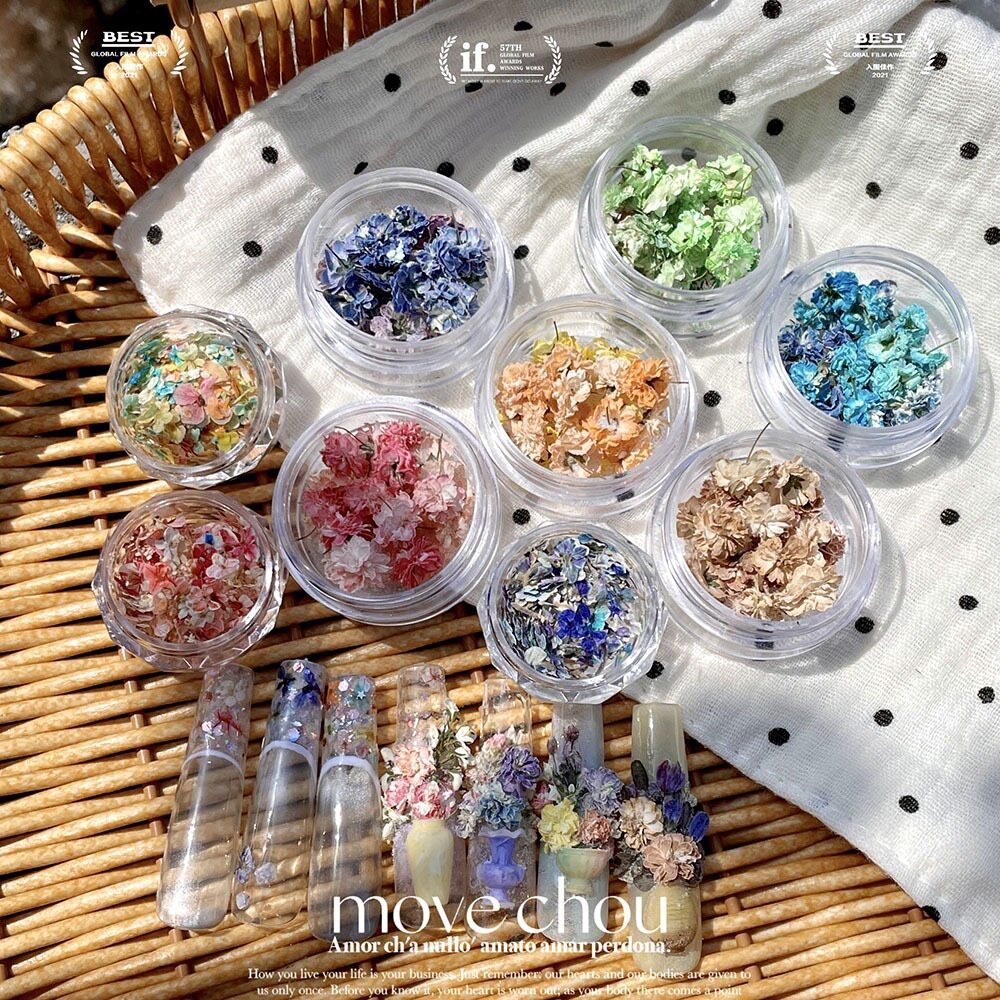 春日法式插花花艺小众新款美甲立体山茶花多色碎花美甲饰品