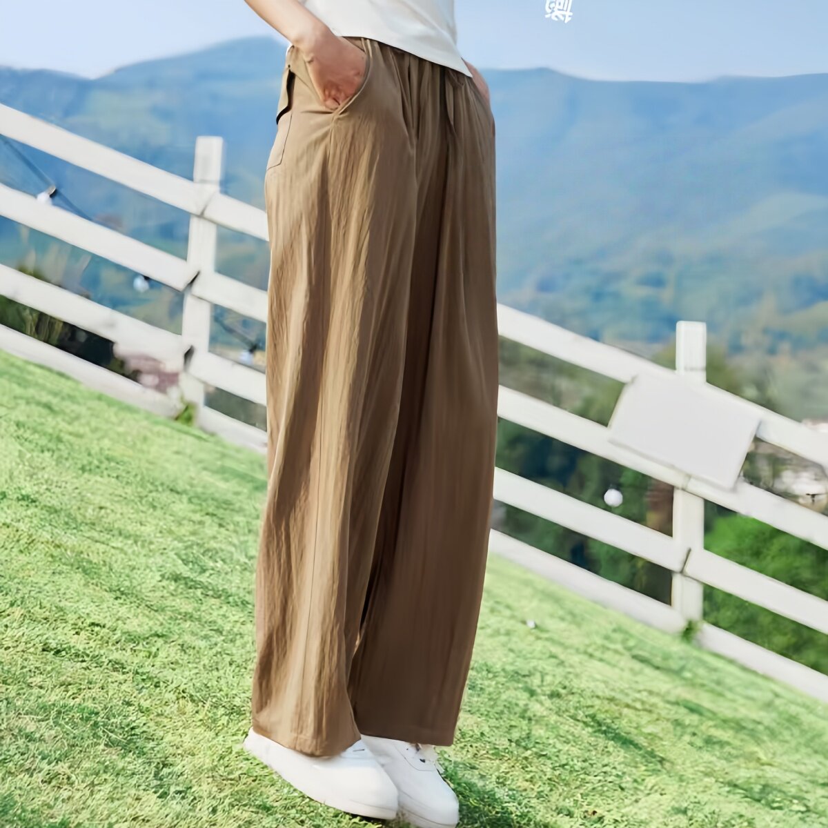 夏季超薄高腰松紧显瘦阔腿裤