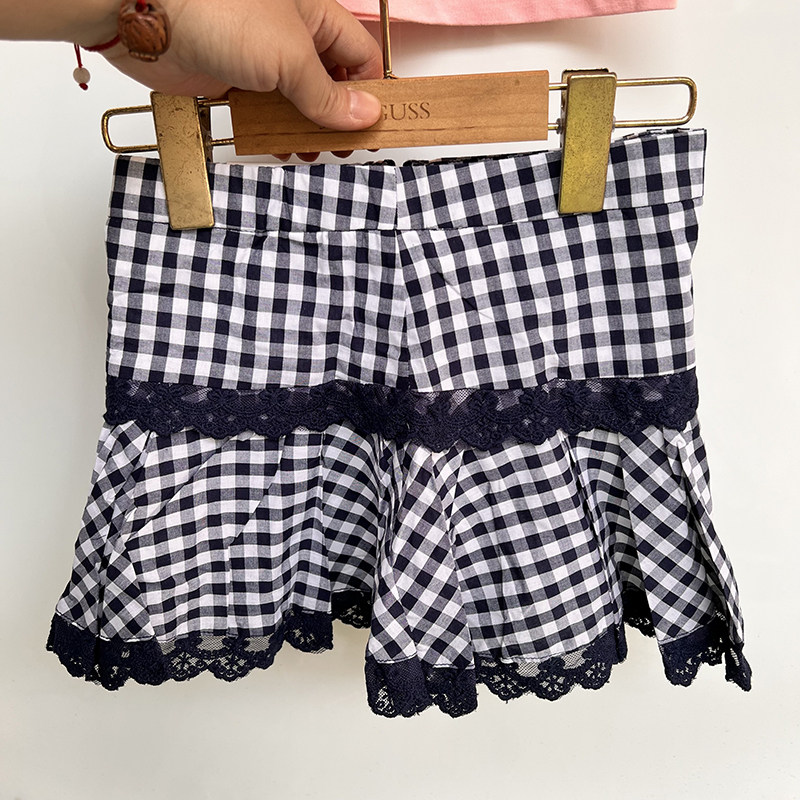 清仓cos服日系少女裙春夏季学生半身百褶裙女童蕾丝花边格子短裙
