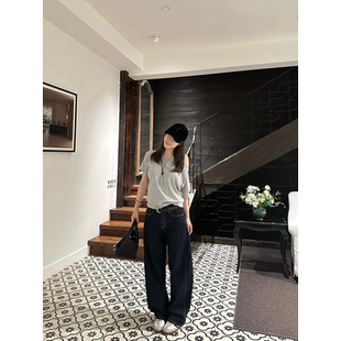 OPS LA MODE 小时髦精 薄款防褪色设计感拼色线条弯刀原牛牛仔裤