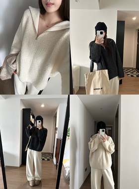 OPS LA MODE 特殊的羊咩咩织法 全羊毛连帽套头毛衣