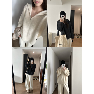 OPS LA MODE 特殊的羊咩咩织法 全羊毛连帽套头毛衣