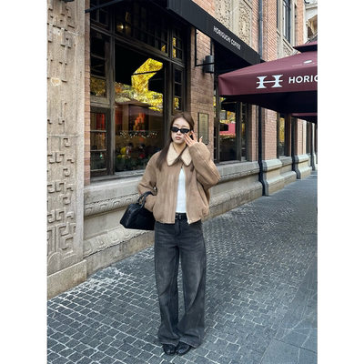 OPS LA MODE12.1420:00 小包子心同款麂皮复合全羊毛皮毛一体外套