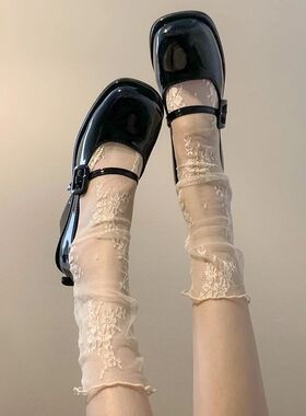 玛丽珍黑白色短中长筒小腿堆堆镂空蕾丝袜子女夏季网纱超薄款ins