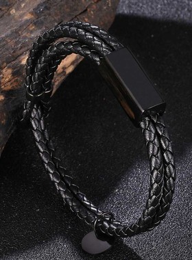 真皮双绳编织情侣手环激光logo