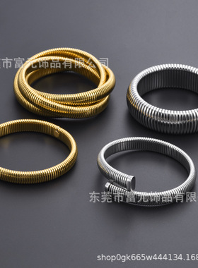 跨境金色弹力手镯网红手镯弹力半圆时尚欧美风气质简约手环不锈钢