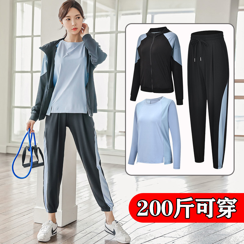秋冬加肥加大码胖mm女瑜伽服健身房宽松显瘦长袖跑步速干运动套装
