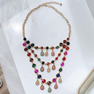 青岛欧美外贸饰品 夸张宝石设计感奢华珠宝高端多彩宝石项链