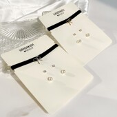 青岛欧美外贸饰品 蝴蝶结设计感韩国choker项链 闪钻珍珠耳钉个性