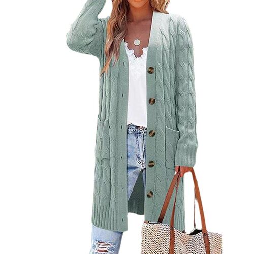 winter long Fried Dough Twists button cardigan sweater coat