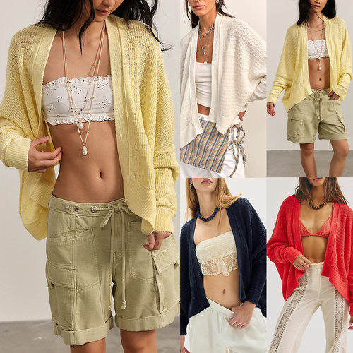 Women's casual solid color knitted cardigan jacket sweater
