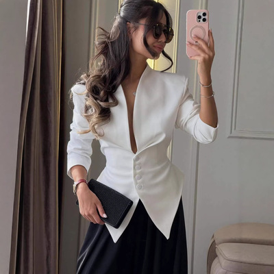 Asymmetric small blazer long-sleeved fashion top长袖时尚上衣