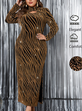 Women's plus size long skirt long sleeved slit dress 连衣裙