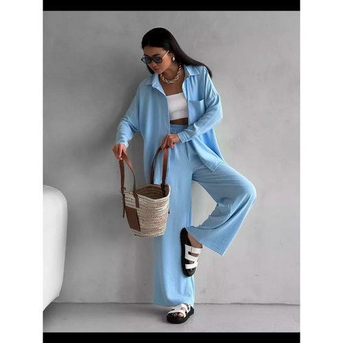 Women's solid color cardigan, outerwear, casual pants set