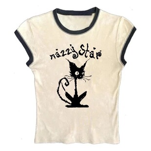 top summer 上衣夏季 print 街头T恤 shirt Gothic Cat street