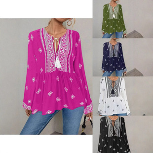semi loose shirt top sleeve tie collar open lantern