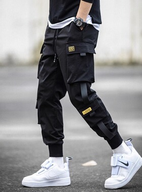 Men Legged Casual Pants Black Hip Hop Loose Haren Ins Pants