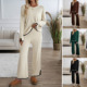long women Casual suit knitted woolen 套装 sleeved 休闲毛衣裤
