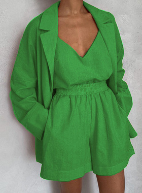 women's V-neck suit shorts fashion three piece set suit 套装