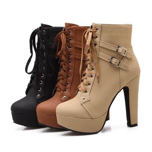 waterproof platform, belt buckle, low cut women's boots 女靴