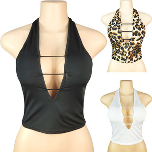 vest leopard backless deep top out hollowed Short print