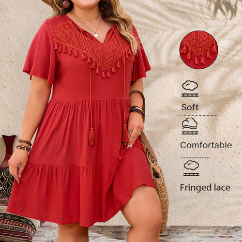 women short sleeved patchwork cake ethnic style casual dress