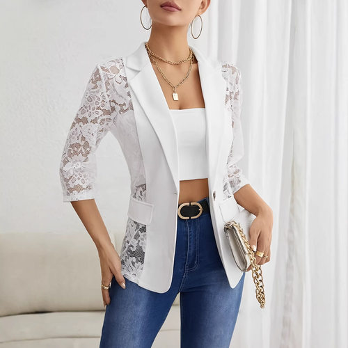 Fashion lace patchwork small suit jacket women top 女士上衣