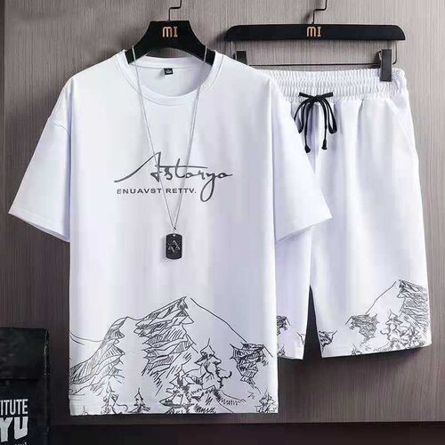Men's ice silk short sleeved T-shirt sports two-piece set