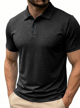 Men's casual button up short sleeved shirt collar polo shirt