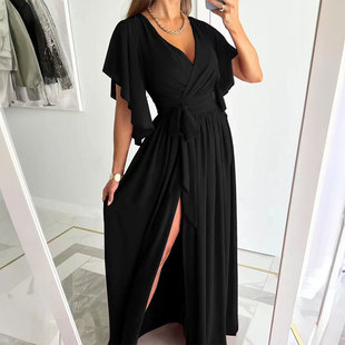Sleeve Dress 3xl Waist Split Hem Irregular neck size Big