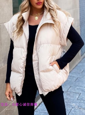 fashionable stand collar Zipper pocket cotton jacket vest