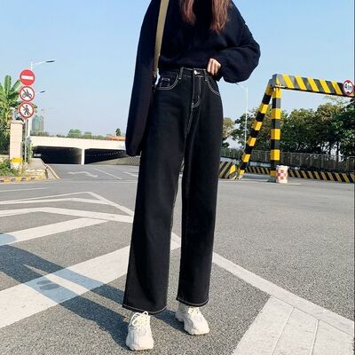 Large size 3xl 2xl high waisted black loose wide leg jeans
