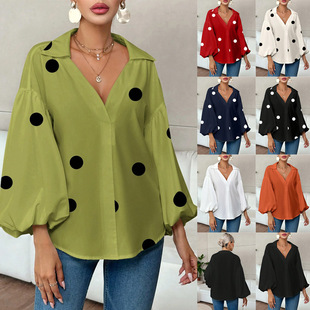 dot shirt Fashionable polka long sleeved bubble French loose