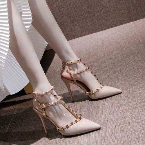 Riveted high heels slim heels, pointed toes, plus size shoes