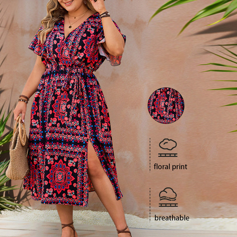 Women's plus size 4xl 3xl 2xl loose printed dress 大码连衣裙图片