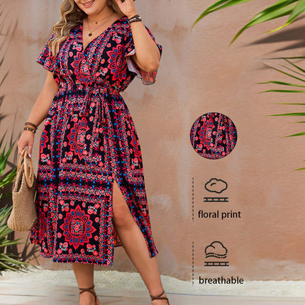 Women's plus size 4xl 3xl 2xl loose printed dress 大码连衣裙