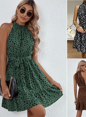 Summer New Arrival Sleeveless Dot Tied Ruffle Dress 连衣裙