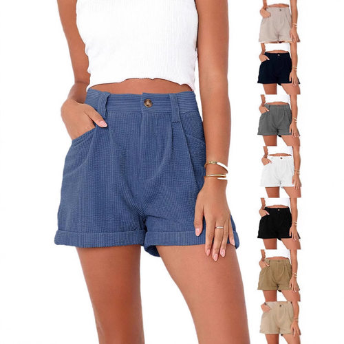 casual pants high waisted solid color corduroy loose shorts