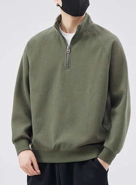 Half zip pullover stand up collar loose men's hoodie 男卫衣
