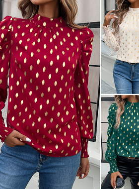 Women's temperament commuting round neck long sleeved shirt