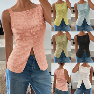 round women Fashion breasted vest for sleeveless single neck