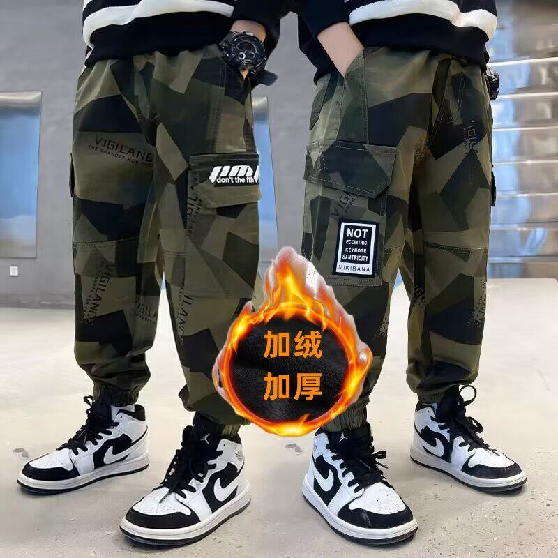 专柜撤柜尾货清仓男童工装裤女冬装洋气口袋休闲裤中大童加绒长裤