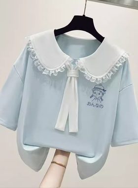 海军娃娃领中大童短袖T恤夏季