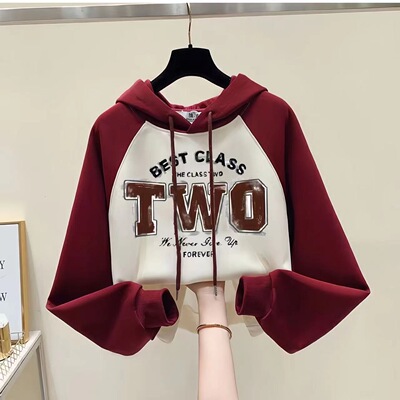 女童春秋拼色连帽卫衣2024新款中大童秋冬加绒儿童洋气时髦上衣潮