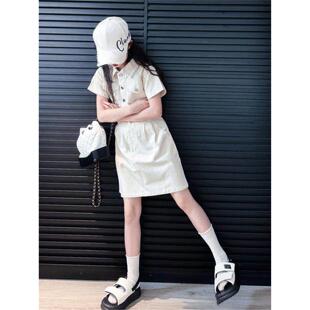 女童裙子夏2026新款女大童夏季牛仔连衣裙儿童洋气夏装白色高级感