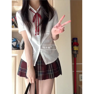 校供感衬衣短裙两件套 特大码 女装 微胖MM200斤遮肚jk制服套装 衬衫