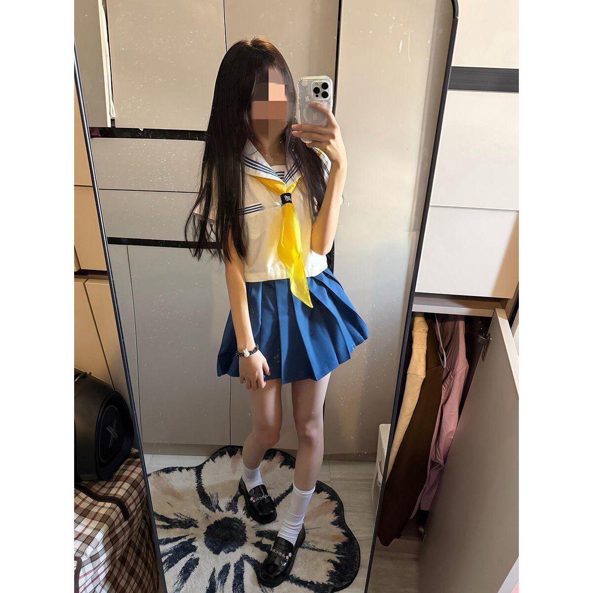 胖MM大码白领蓝三本2026基础款学院风时尚穿搭日系水手服一整套女